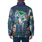 New Zealand Warriors Padded Jacket Tropical Polynesian Floral Pattern With Green And Blue Accents