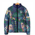 New Zealand Warriors Padded Jacket Tropical Polynesian Floral Pattern With Green And Blue Accents