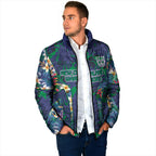 New Zealand Warriors Padded Jacket Tropical Polynesian Floral Pattern With Green And Blue Accents