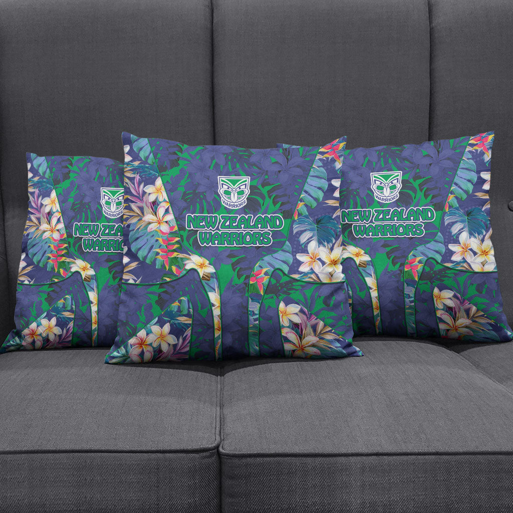 New Zealand Warriors Pillow Cover Tropical Polynesian Floral Pattern With Green And Blue Accents
