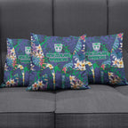 New Zealand Warriors Pillow Cover Tropical Polynesian Floral Pattern With Green And Blue Accents