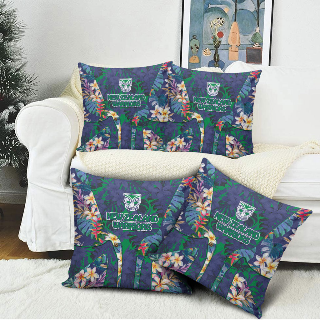 New Zealand Warriors Pillow Cover Tropical Polynesian Floral Pattern With Green And Blue Accents
