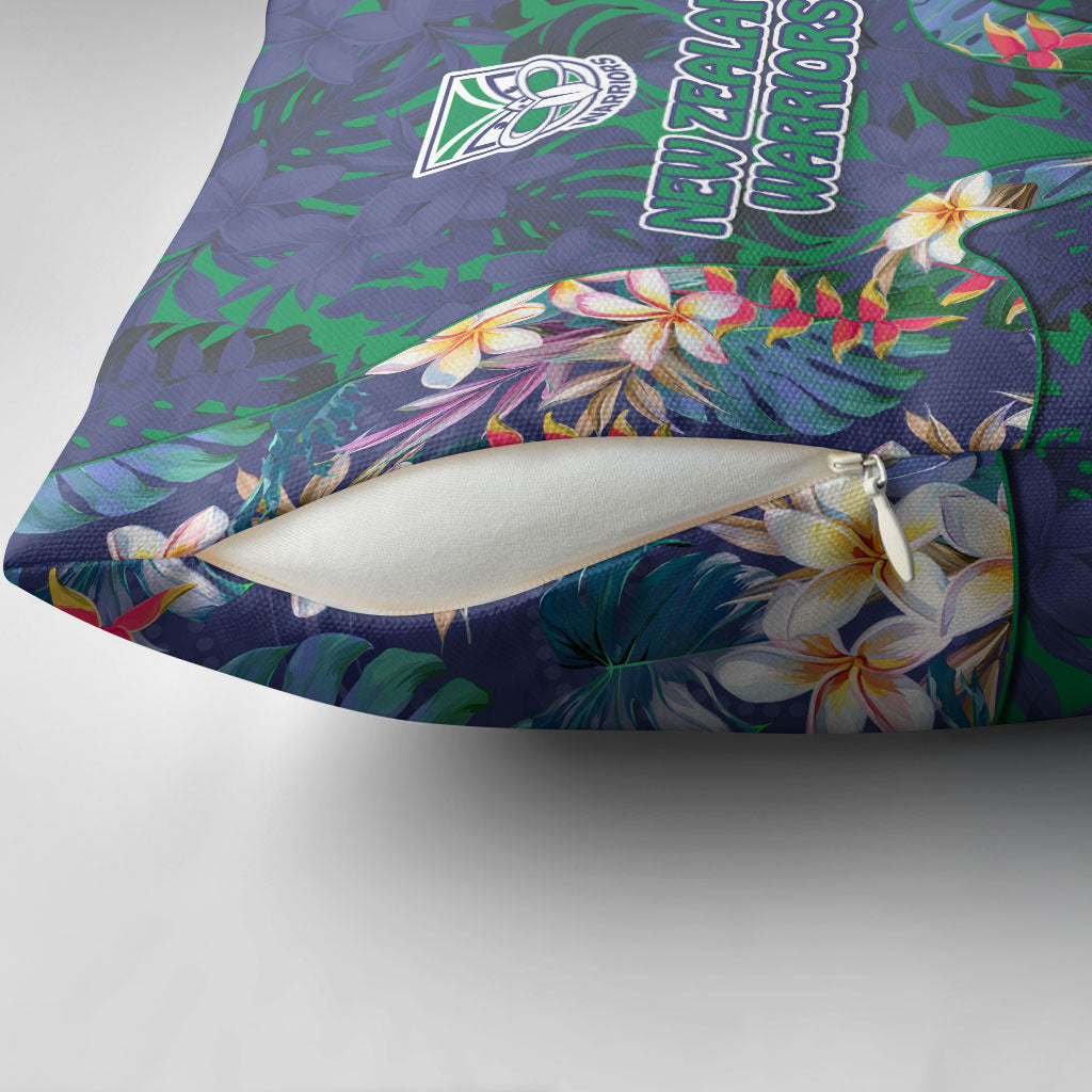 New Zealand Warriors Pillow Cover Tropical Polynesian Floral Pattern With Green And Blue Accents