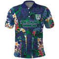 New Zealand Warriors Polo Shirt Tropical Polynesian Floral Pattern With Green And Blue Accents