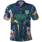 New Zealand Warriors Polo Shirt Tropical Polynesian Floral Pattern With Green And Blue Accents