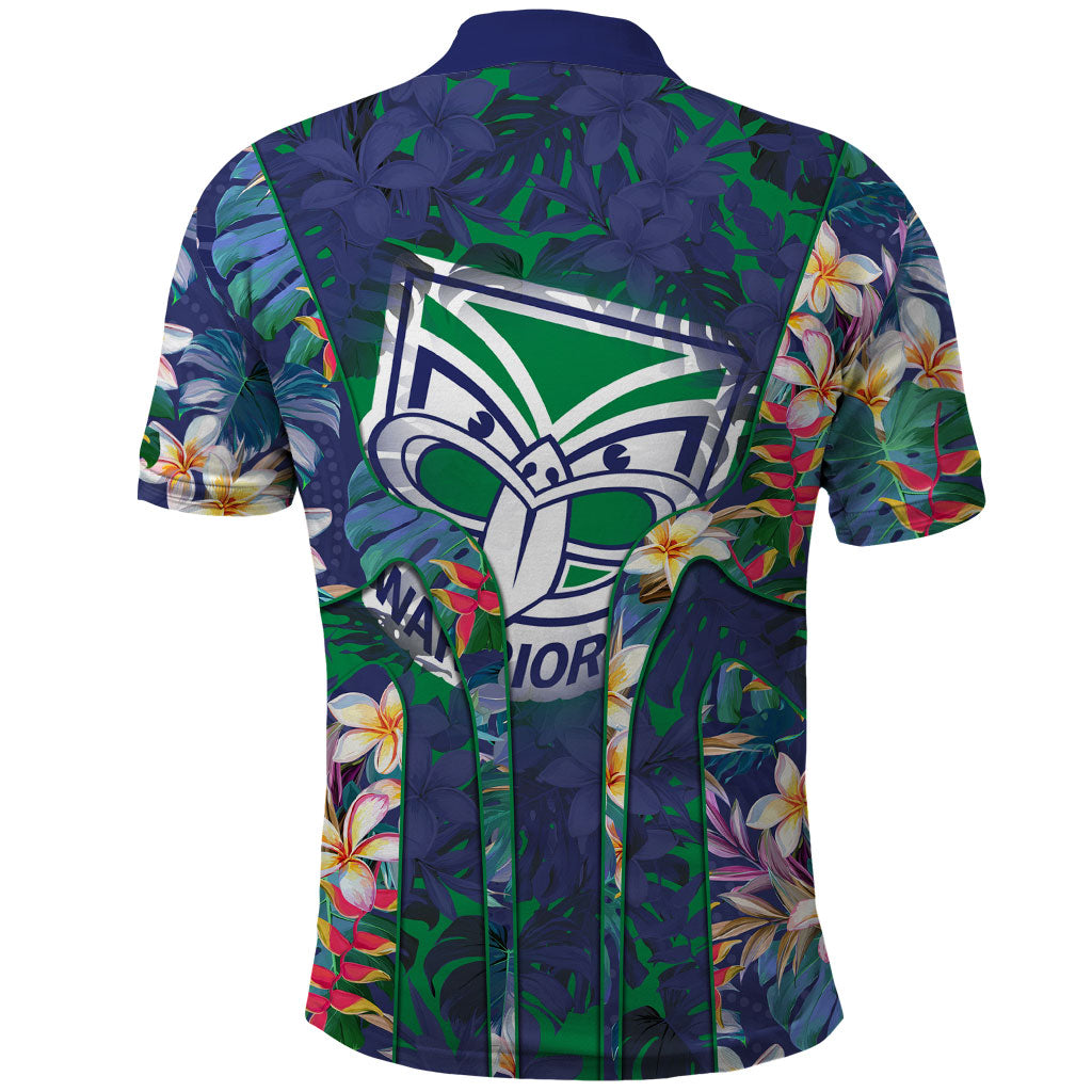 New Zealand Warriors Polo Shirt Tropical Polynesian Floral Pattern With Green And Blue Accents