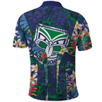 New Zealand Warriors Polo Shirt Tropical Polynesian Floral Pattern With Green And Blue Accents