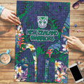 New Zealand Warriors Puzzle Tropical Polynesian Floral Pattern With Green And Blue Accents