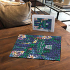 New Zealand Warriors Puzzle Tropical Polynesian Floral Pattern With Green And Blue Accents