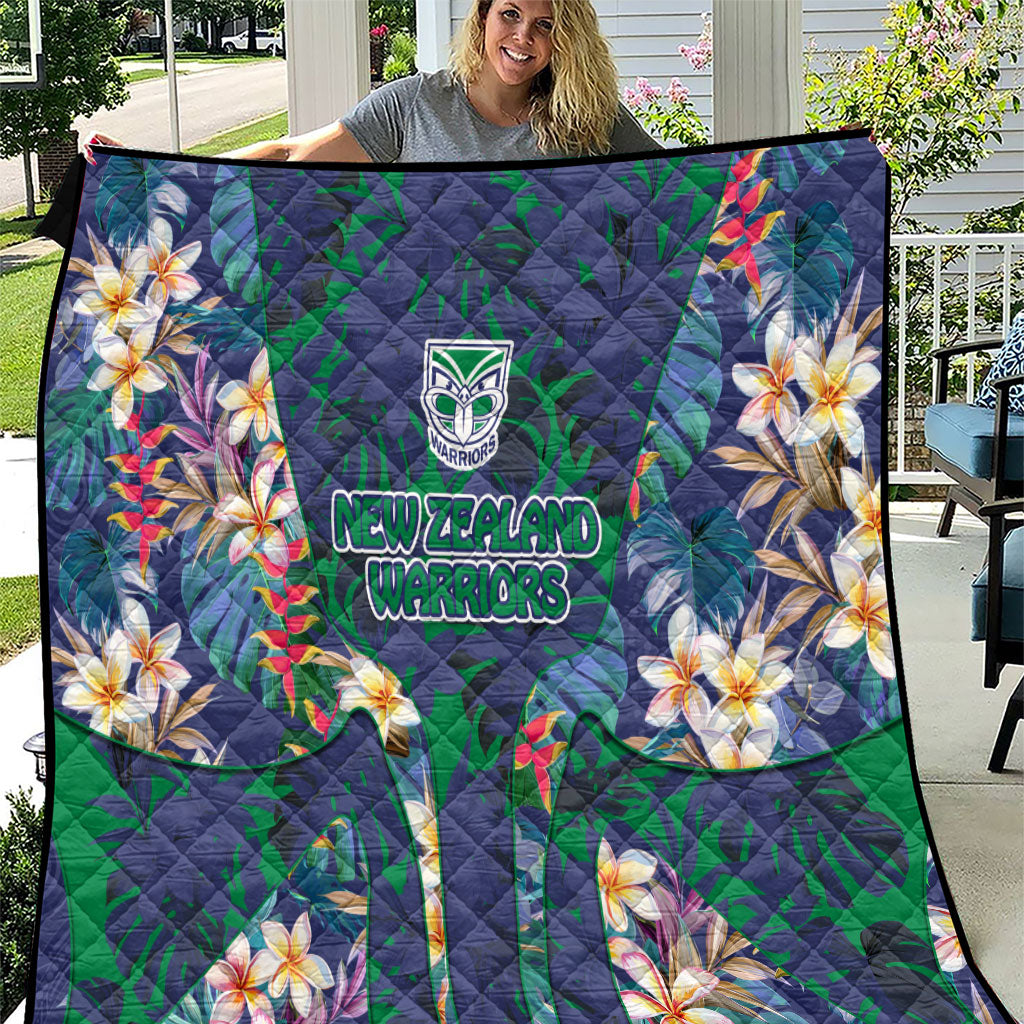 New Zealand Warriors Quilt Tropical Polynesian Floral Pattern With Green And Blue Accents