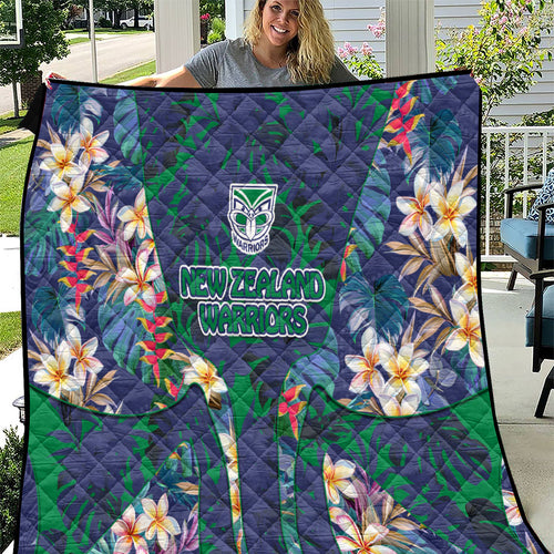 New Zealand Warriors Quilt Tropical Polynesian Floral Pattern With Green And Blue Accents