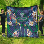 New Zealand Warriors Quilt Tropical Polynesian Floral Pattern With Green And Blue Accents