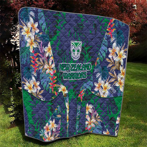 New Zealand Warriors Quilt Tropical Polynesian Floral Pattern With Green And Blue Accents