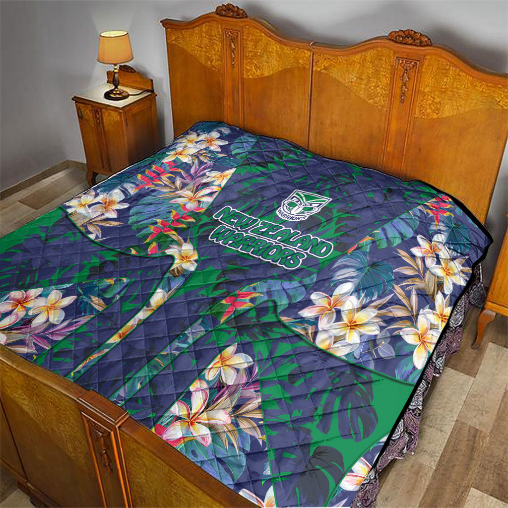 New Zealand Warriors Quilt Tropical Polynesian Floral Pattern With Green And Blue Accents