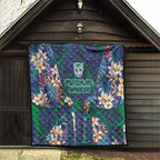 New Zealand Warriors Quilt Tropical Polynesian Floral Pattern With Green And Blue Accents