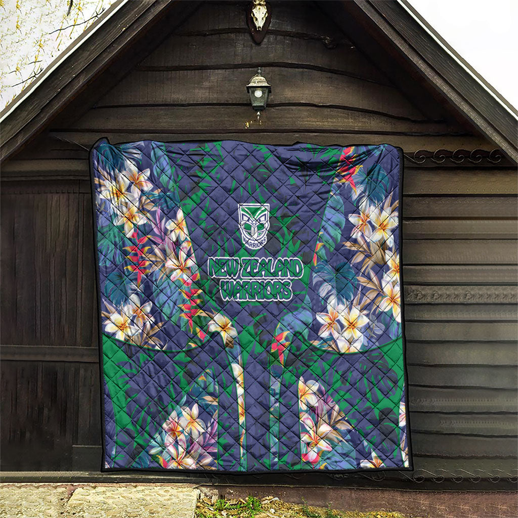 New Zealand Warriors Quilt Tropical Polynesian Floral Pattern With Green And Blue Accents