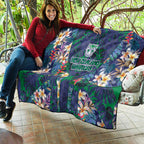 New Zealand Warriors Quilt Tropical Polynesian Floral Pattern With Green And Blue Accents
