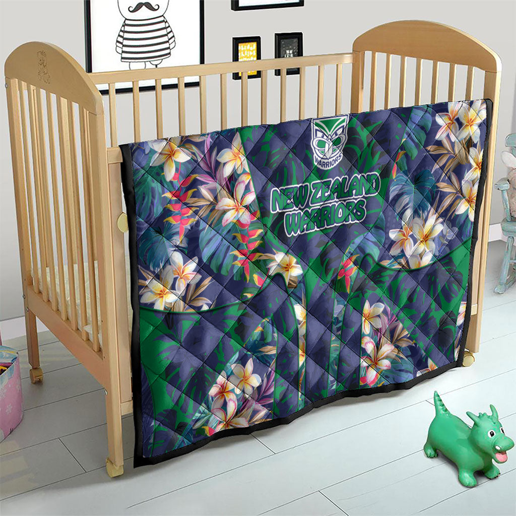 New Zealand Warriors Quilt Tropical Polynesian Floral Pattern With Green And Blue Accents