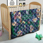 New Zealand Warriors Quilt Tropical Polynesian Floral Pattern With Green And Blue Accents
