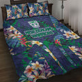 New Zealand Warriors Quilt Bed Set Tropical Polynesian Floral Pattern With Green And Blue Accents