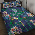 New Zealand Warriors Quilt Bed Set Tropical Polynesian Floral Pattern With Green And Blue Accents