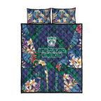 New Zealand Warriors Quilt Bed Set Tropical Polynesian Floral Pattern With Green And Blue Accents