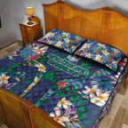 New Zealand Warriors Quilt Bed Set Tropical Polynesian Floral Pattern With Green And Blue Accents
