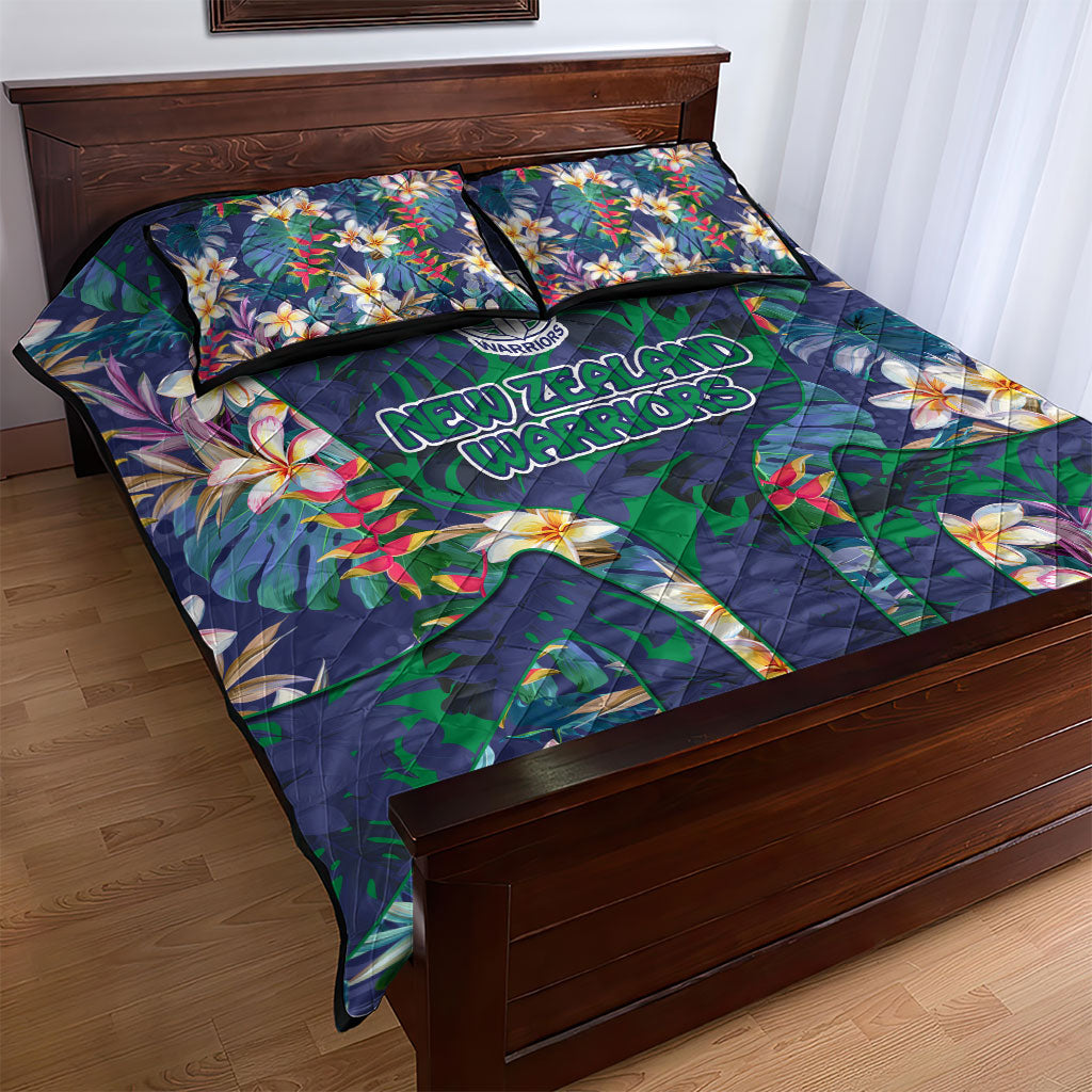 New Zealand Warriors Quilt Bed Set Tropical Polynesian Floral Pattern With Green And Blue Accents