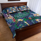 New Zealand Warriors Quilt Bed Set Tropical Polynesian Floral Pattern With Green And Blue Accents