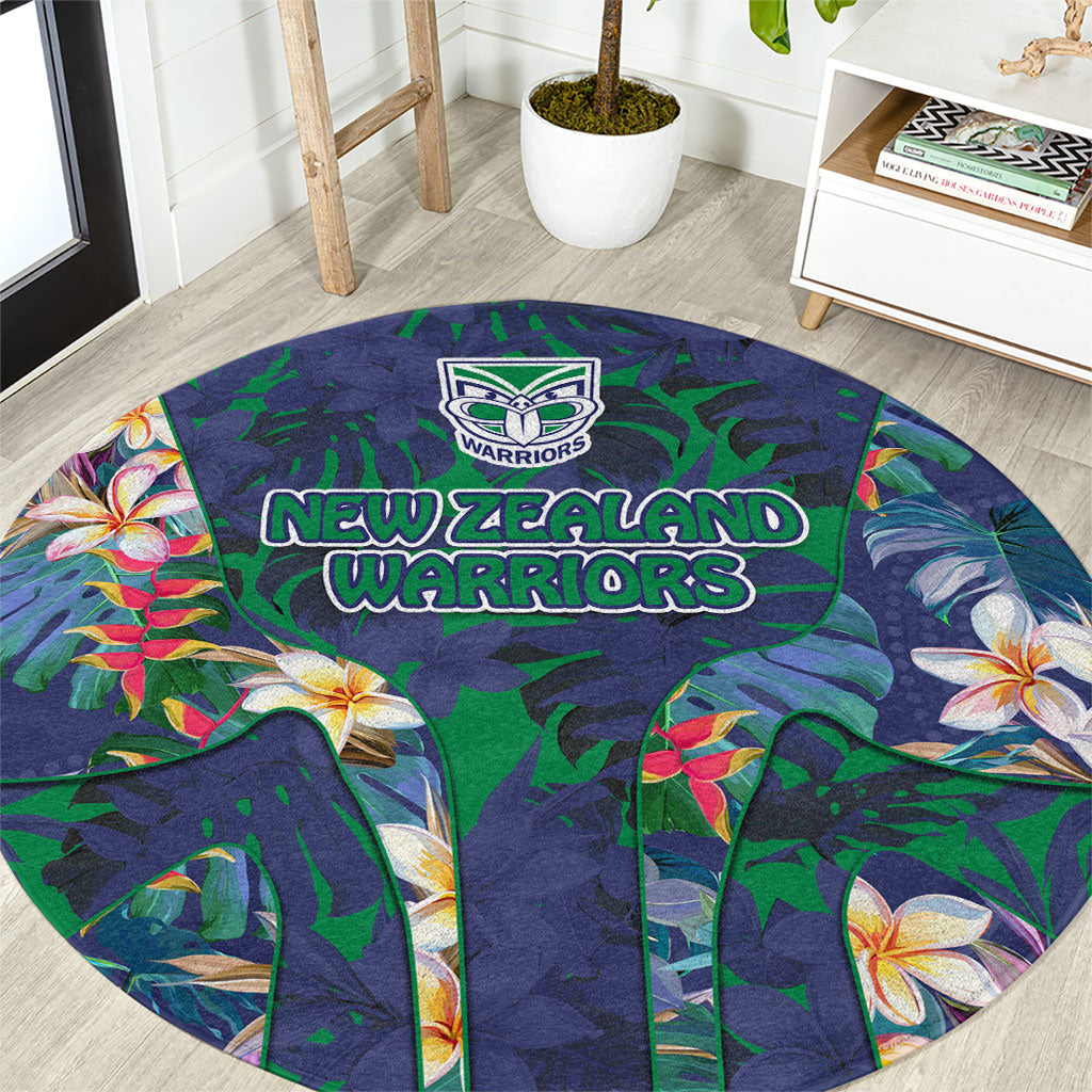 New Zealand Warriors Round Carpet Tropical Polynesian Floral Pattern With Green And Blue Accents