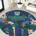 New Zealand Warriors Round Carpet Tropical Polynesian Floral Pattern With Green And Blue Accents