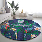 New Zealand Warriors Round Carpet Tropical Polynesian Floral Pattern With Green And Blue Accents