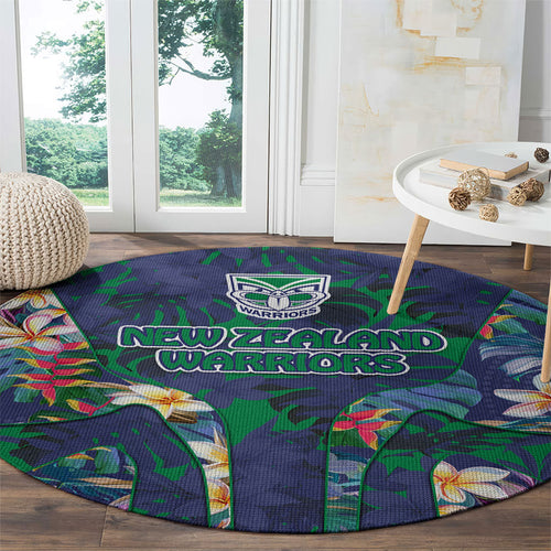 New Zealand Warriors Round Carpet Tropical Polynesian Floral Pattern With Green And Blue Accents
