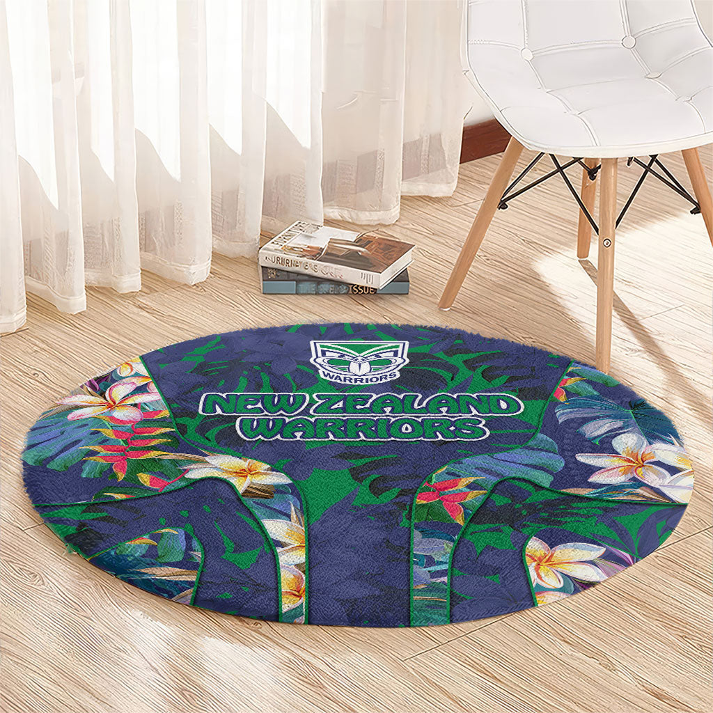 New Zealand Warriors Round Carpet Tropical Polynesian Floral Pattern With Green And Blue Accents