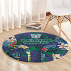 New Zealand Warriors Round Carpet Tropical Polynesian Floral Pattern With Green And Blue Accents