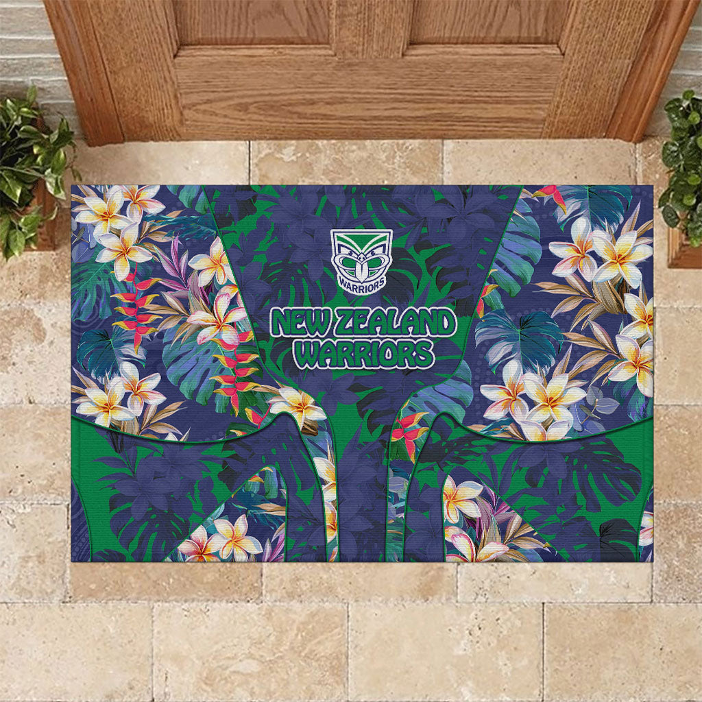 New Zealand Warriors Rubber Doormat Tropical Polynesian Floral Pattern With Green And Blue Accents