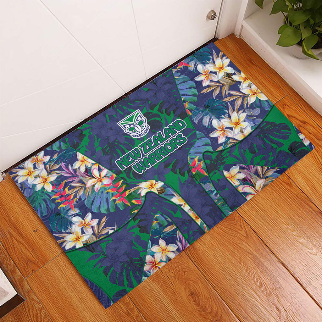 New Zealand Warriors Rubber Doormat Tropical Polynesian Floral Pattern With Green And Blue Accents