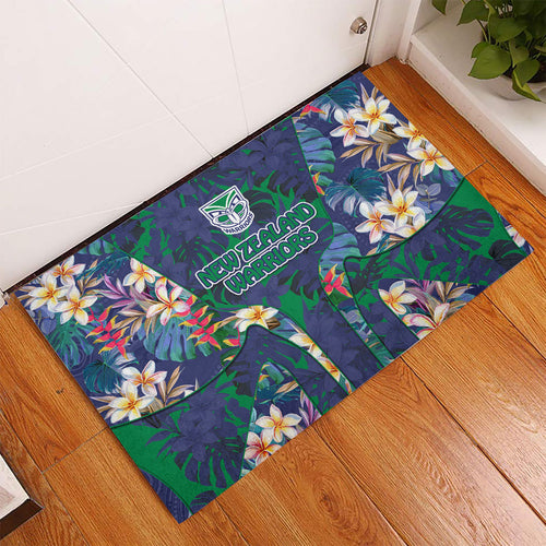 New Zealand Warriors Rubber Doormat Tropical Polynesian Floral Pattern With Green And Blue Accents