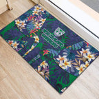New Zealand Warriors Rubber Doormat Tropical Polynesian Floral Pattern With Green And Blue Accents