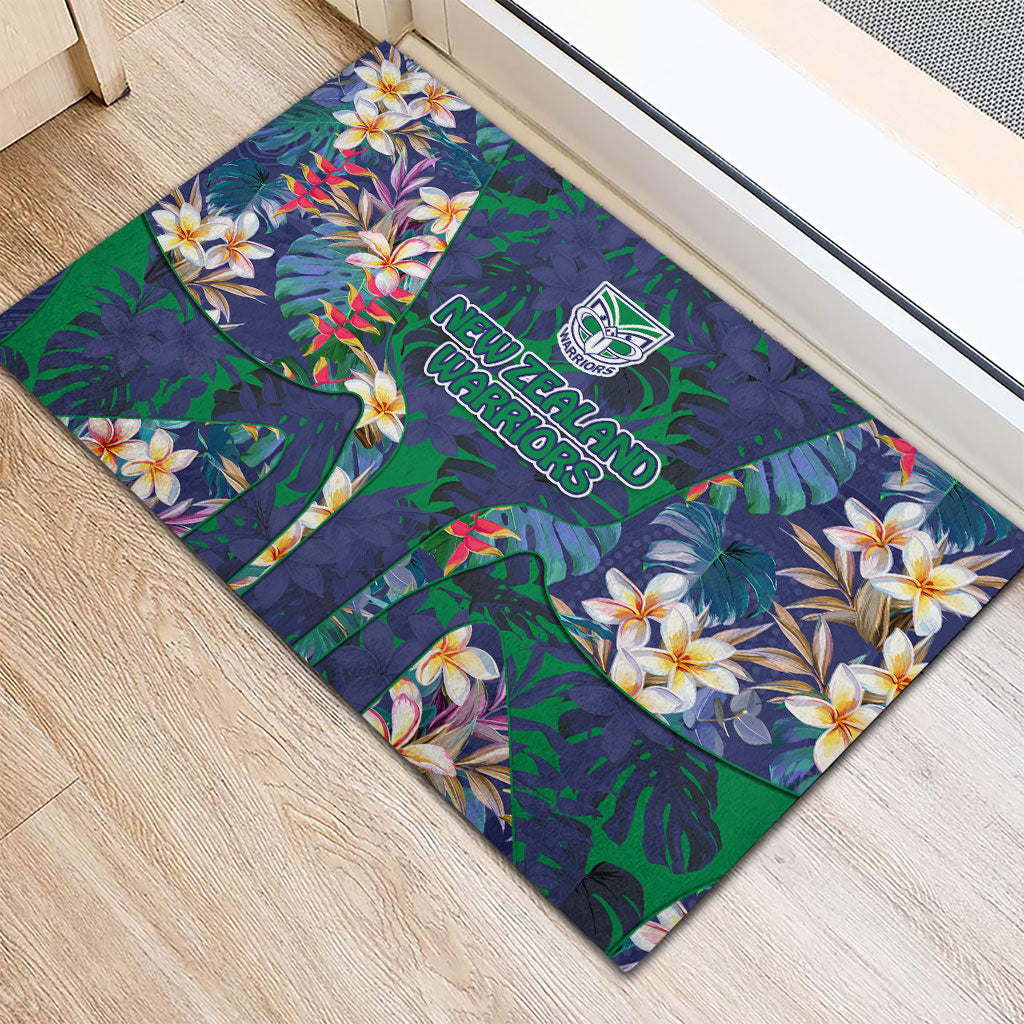 New Zealand Warriors Rubber Doormat Tropical Polynesian Floral Pattern With Green And Blue Accents