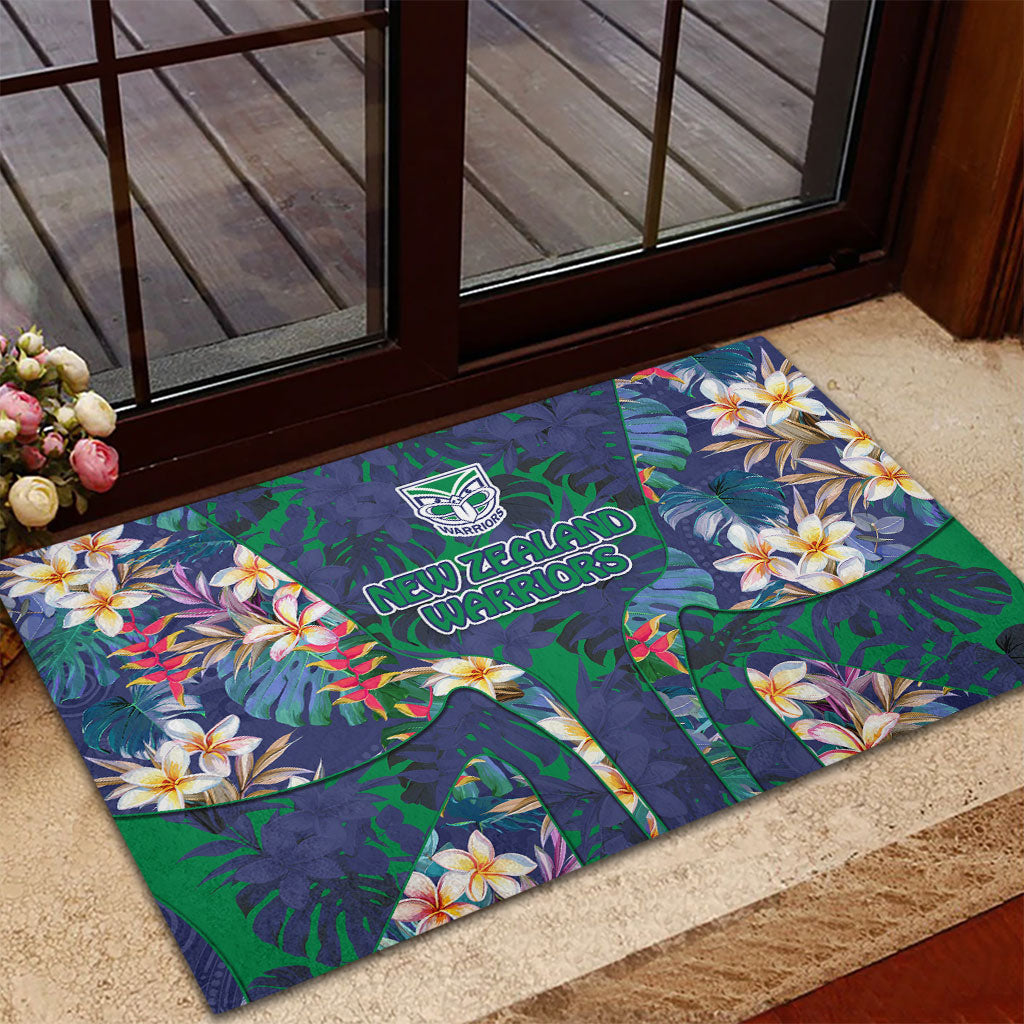 New Zealand Warriors Rubber Doormat Tropical Polynesian Floral Pattern With Green And Blue Accents