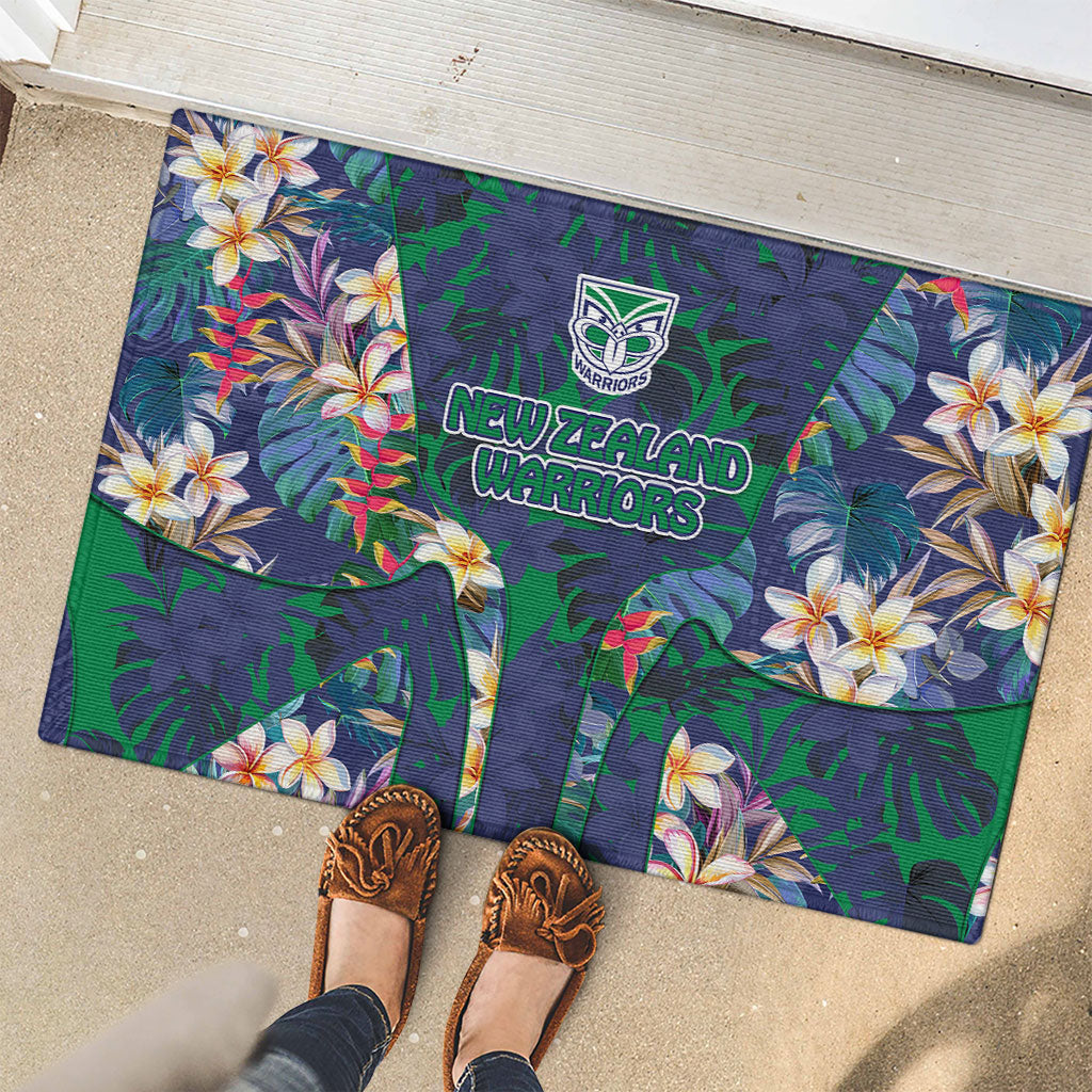 New Zealand Warriors Rubber Doormat Tropical Polynesian Floral Pattern With Green And Blue Accents