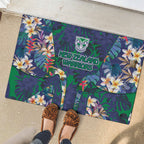 New Zealand Warriors Rubber Doormat Tropical Polynesian Floral Pattern With Green And Blue Accents