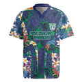 New Zealand Warriors Rugby Jersey Tropical Polynesian Floral Pattern With Green And Blue Accents