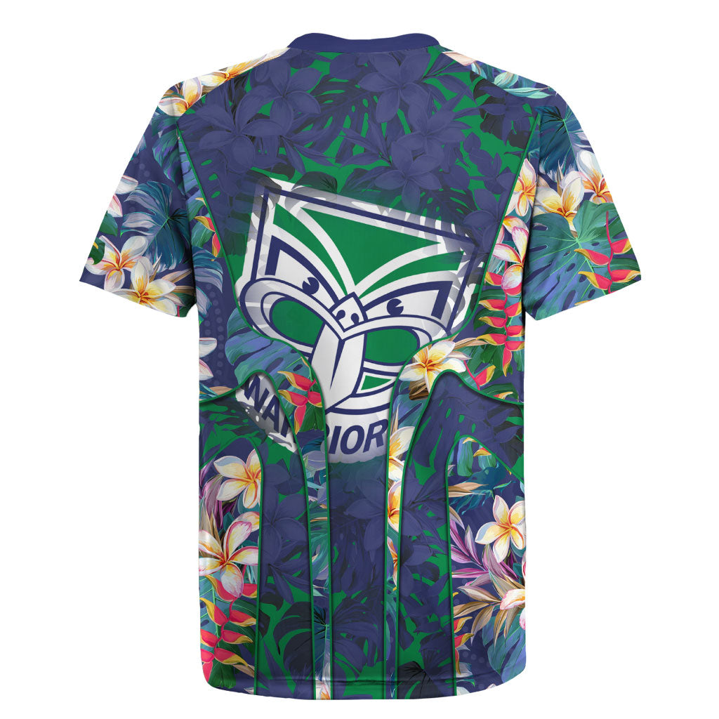 New Zealand Warriors Rugby Jersey Tropical Polynesian Floral Pattern With Green And Blue Accents