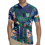 New Zealand Warriors Rugby Jersey Tropical Polynesian Floral Pattern With Green And Blue Accents