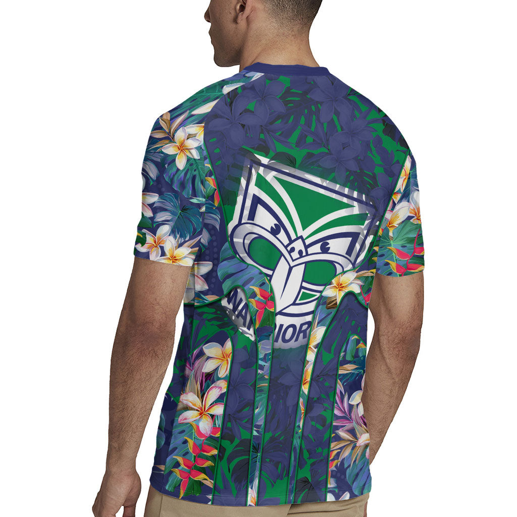New Zealand Warriors Rugby Jersey Tropical Polynesian Floral Pattern With Green And Blue Accents