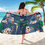 New Zealand Warriors Sarong Tropical Polynesian Floral Pattern With Green And Blue Accents