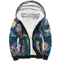 New Zealand Warriors Sherpa Hoodie Tropical Polynesian Floral Pattern With Green And Blue Accents