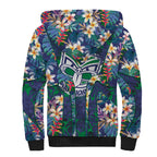 New Zealand Warriors Sherpa Hoodie Tropical Polynesian Floral Pattern With Green And Blue Accents